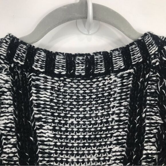 Lulumari Black White Open Front Thick Knit Cardigan Sweater Coat - Picture 12 of 16